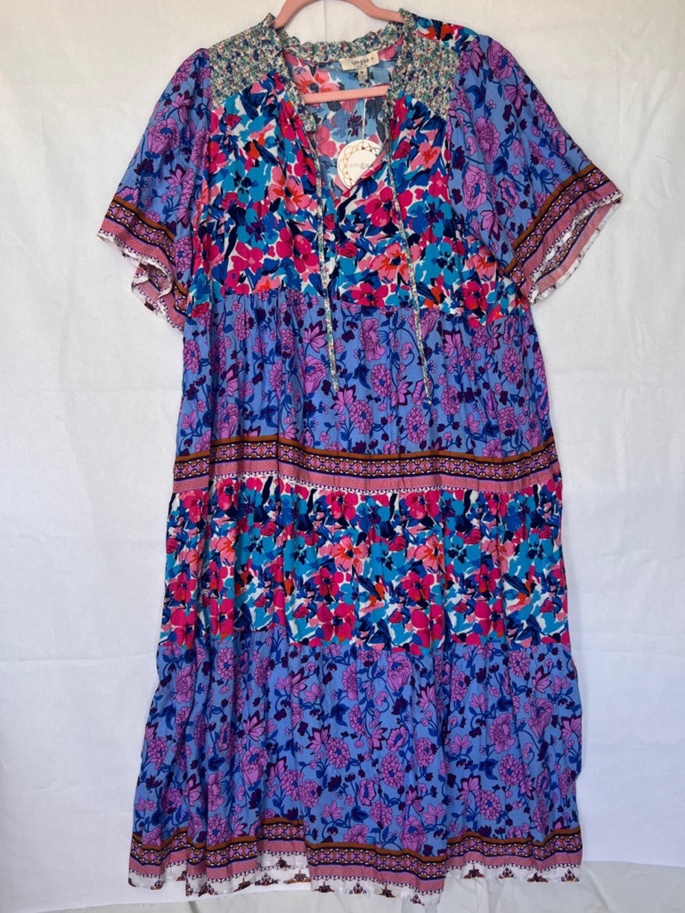 Umgee Floral Patchwork Maxi Dress in Purple, Pink and Blue 1XL NWT